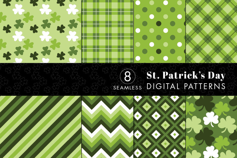 St Patrick's Day Decor
 8 Seamless St Patrick s Day Patterns Set 1 By
