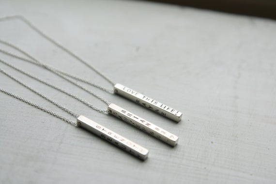 Sterling Silver Bar Necklace Personalized
 Personalized 3D Sterling Silver Bar Necklace by