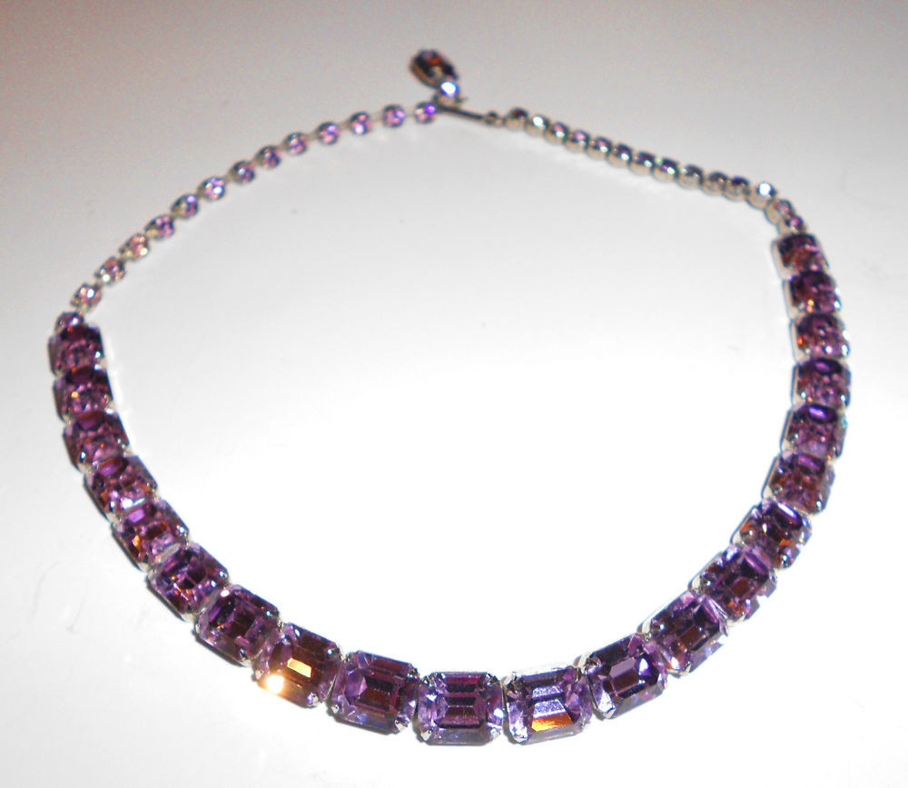 Stone Choker Necklace
 GORGEOUS PURPLE AMETHYST SIGNED WEISS LARGE STONES