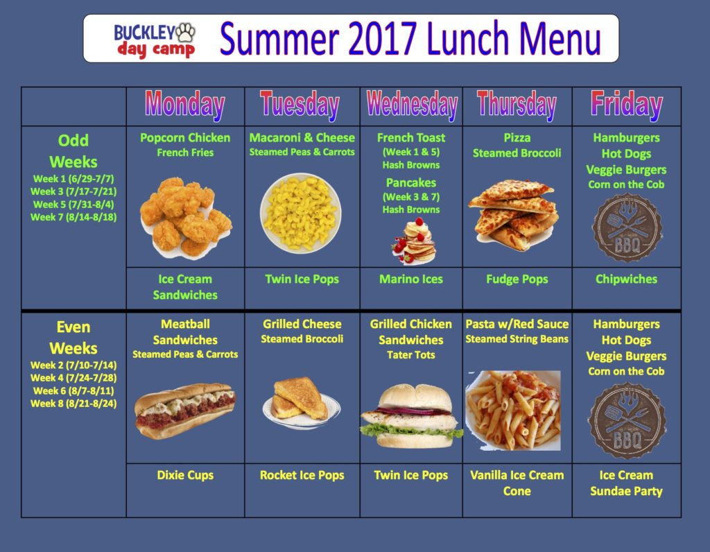 Summer Camp Food Menu
 What s For Lunch Buckley Day Camp