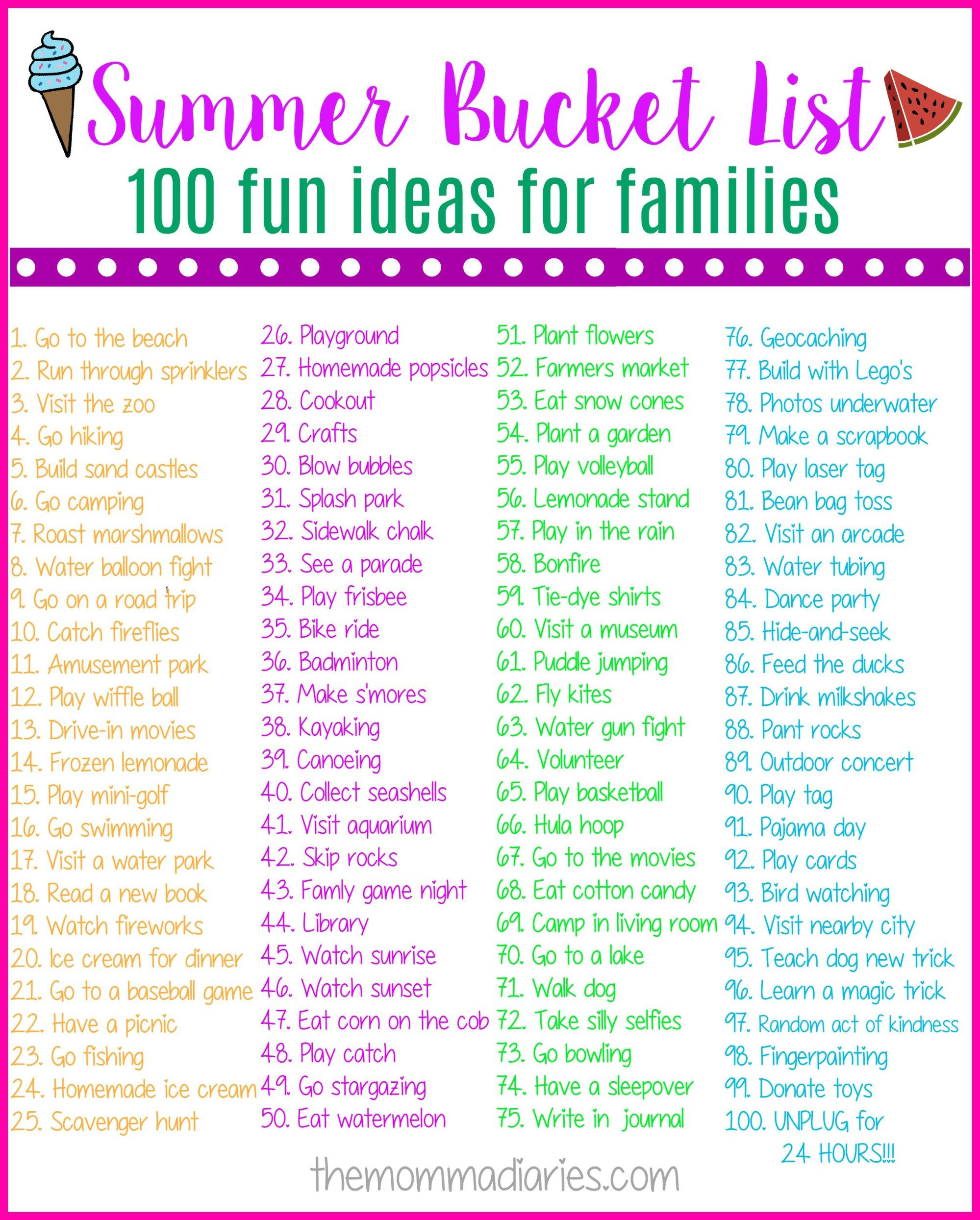 Summer Fun Ideas For Families
 Summer Bucket List 100 Fun Ideas for Families