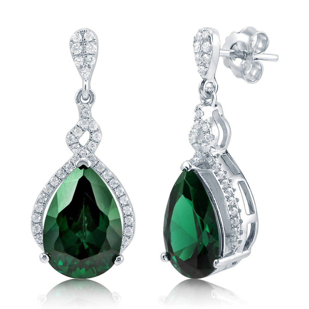 Tear Drop Earrings
 BERRICLE Sterling Silver Simulated Emerald CZ Teardrop