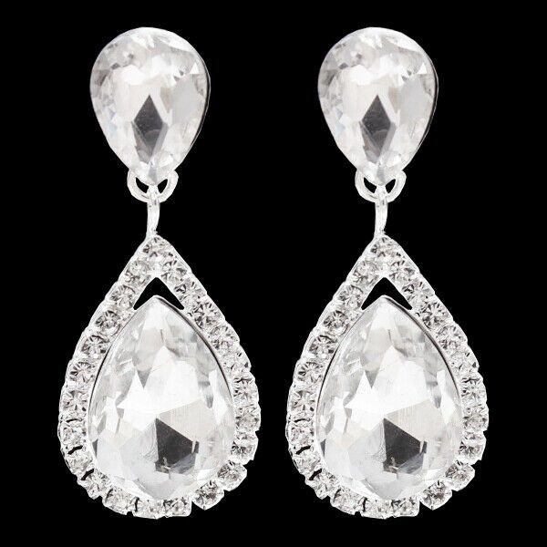 Tear Drop Earrings
 Non Pierced Crystal Tear Drop Shaped Rhinestone Diamante