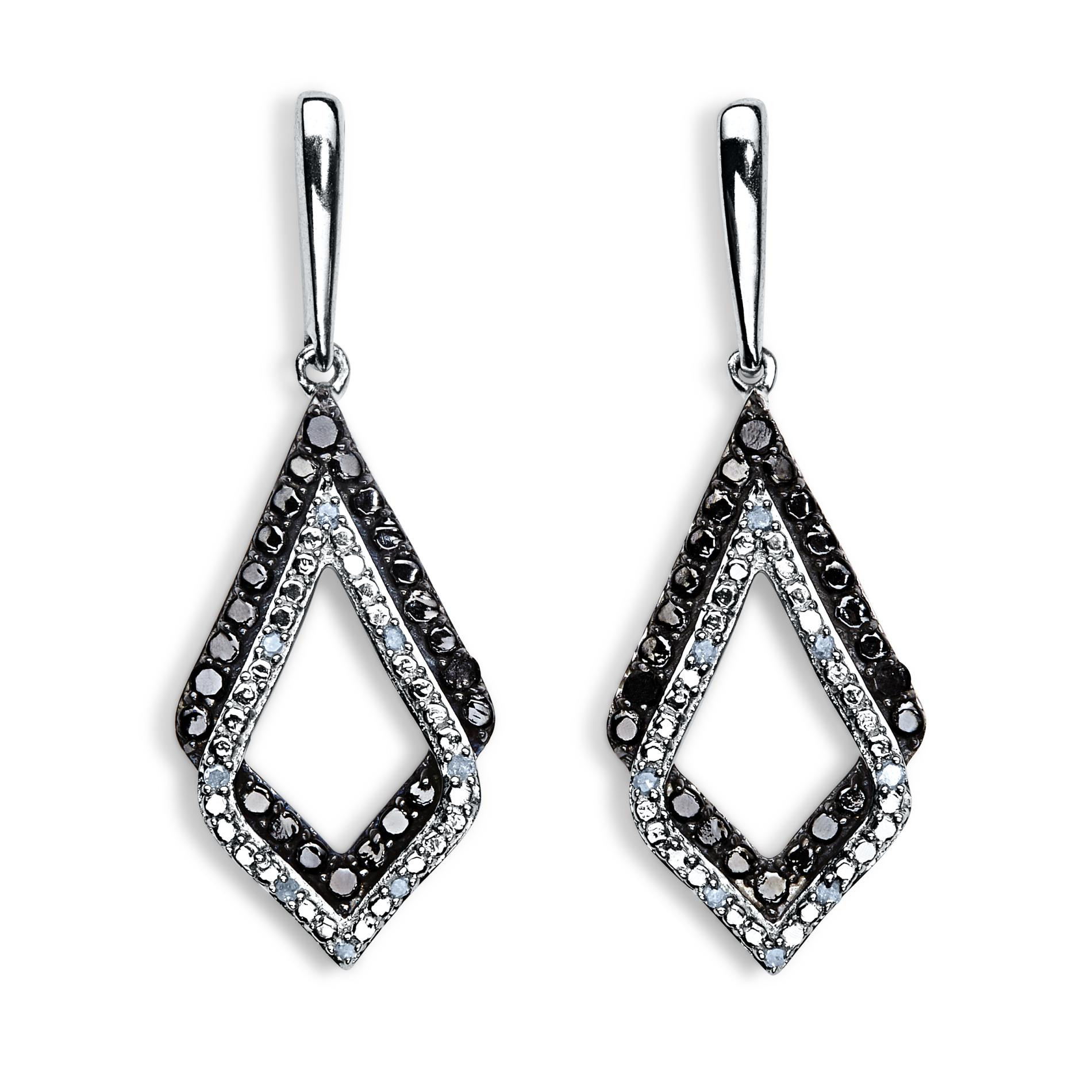 Tear Drop Earrings
 Women s 1 10 Cttw White & Black Diamond Sterling Silver