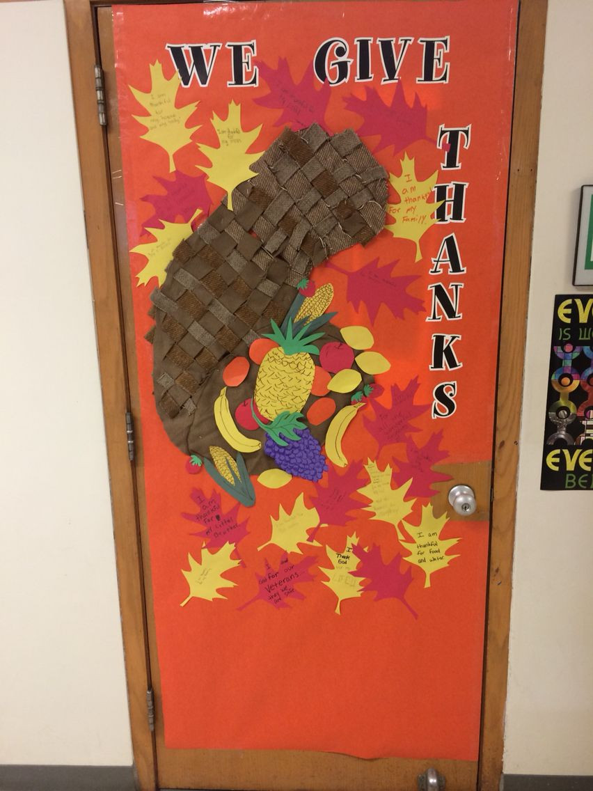 Thanksgiving Door Ideas
 Thanksgiving classroom door woven cornucopia leaves with