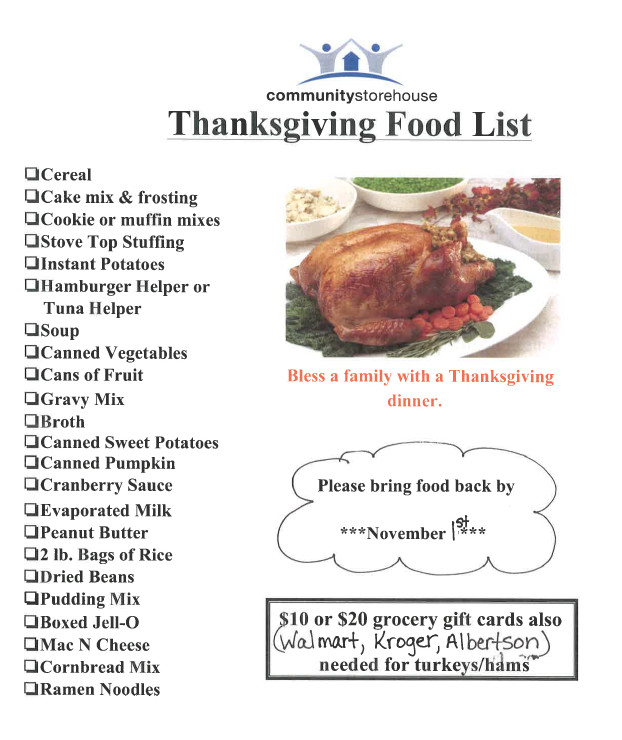Thanksgiving Food List
 Home Sendera Ranch Elementary