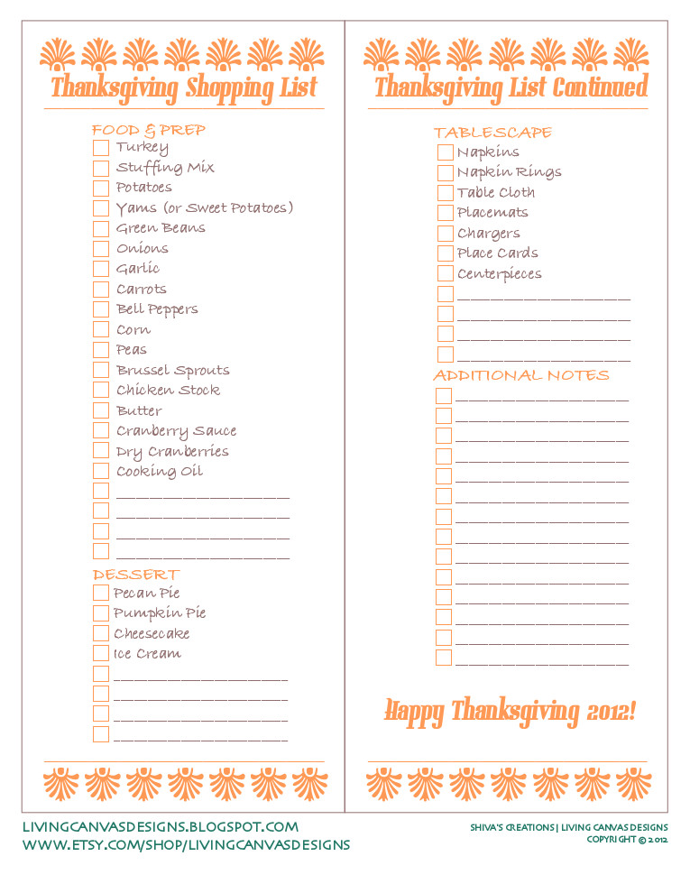 Thanksgiving Food List
 SHIVA S CREATIONS LIVING CANVAS DESIGNS Free Printable