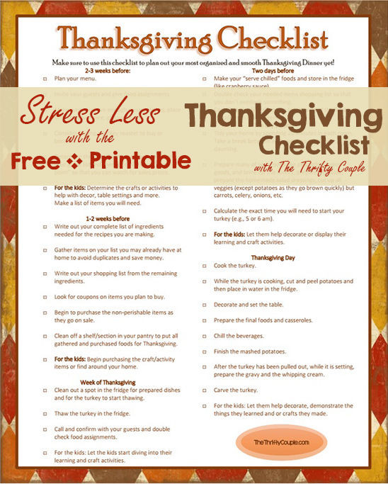 Thanksgiving Food List
 Thanksgiving Checklist s and for