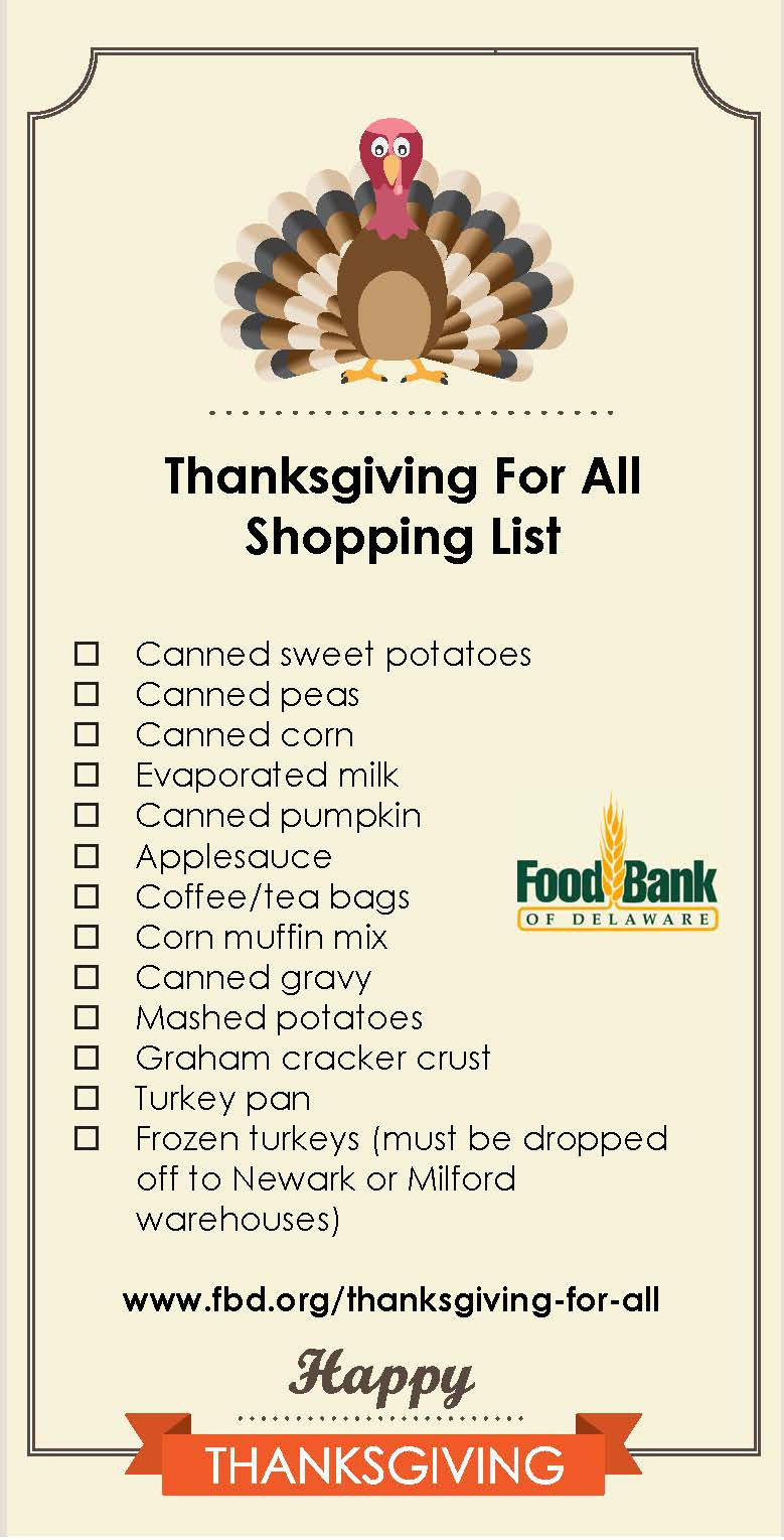Thanksgiving Food List
 Thanksgiving for All Food Drive UPDATE Active Adults