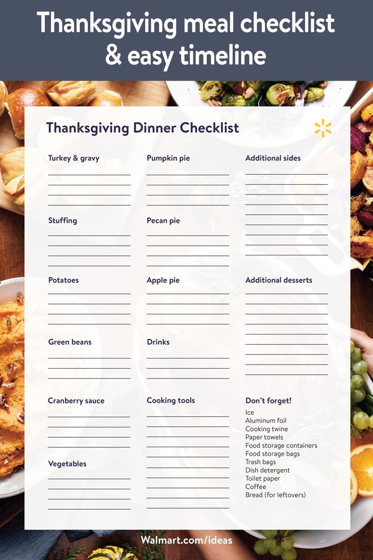 Thanksgiving Food List
 Thanksgiving meal checklist and easy timeline Walmart