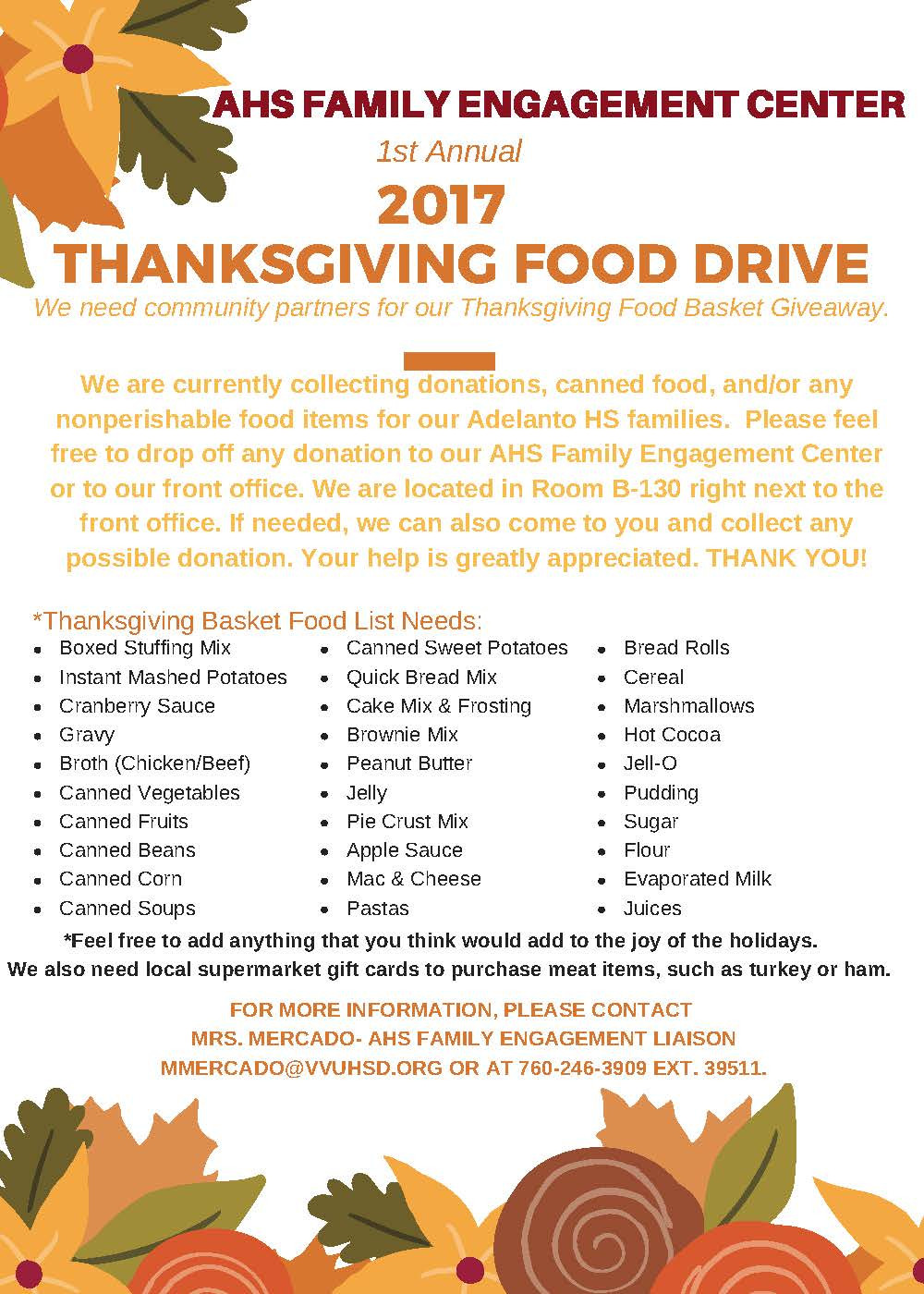 Thanksgiving Food List
 Home Adelanto High School