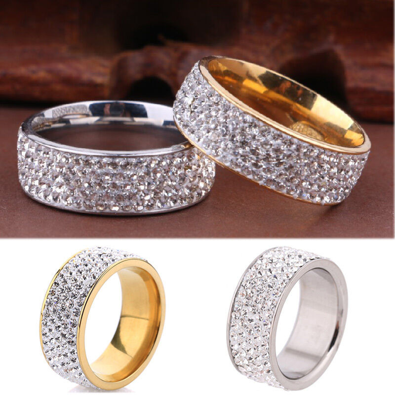 Wedding Rings For Men And Women
 Couple Stainless Steel Gold Silver Crystal Ring Men Women