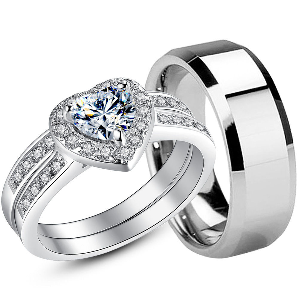 Wedding Rings For Men And Women
 925 Sterling Silver CZ Womens Wedding Bridal Rings Set