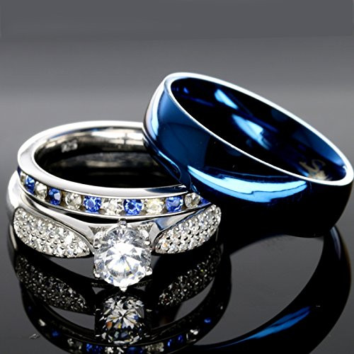 Wedding Rings His And Hers Sets
 His And Hers 925 Sterling Silver Blue Sapphire Stainless