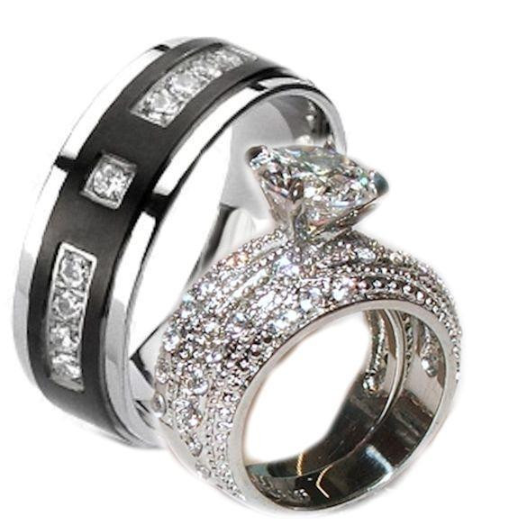 Wedding Rings His And Hers Sets
 His and Hers Wedding Rings Cz Ring Set Stainless Steel