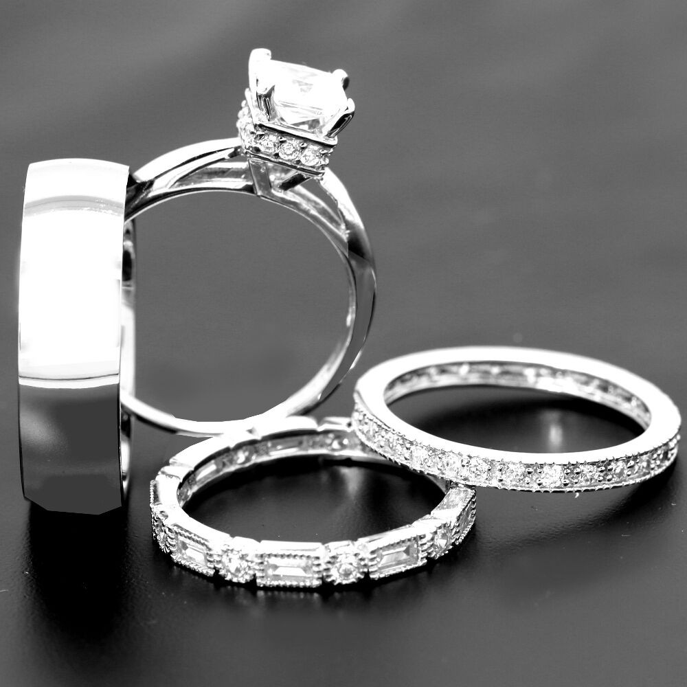 Wedding Rings His And Hers Sets
 4 his and hers TITANIUM & STERLING SILVER wedding bridal