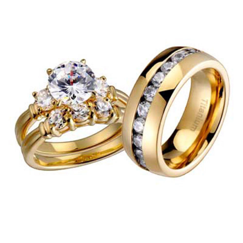 Wedding Rings His And Hers Sets
 His and Hers Wedding Rings 3 pcs Engagement CZ Sterling