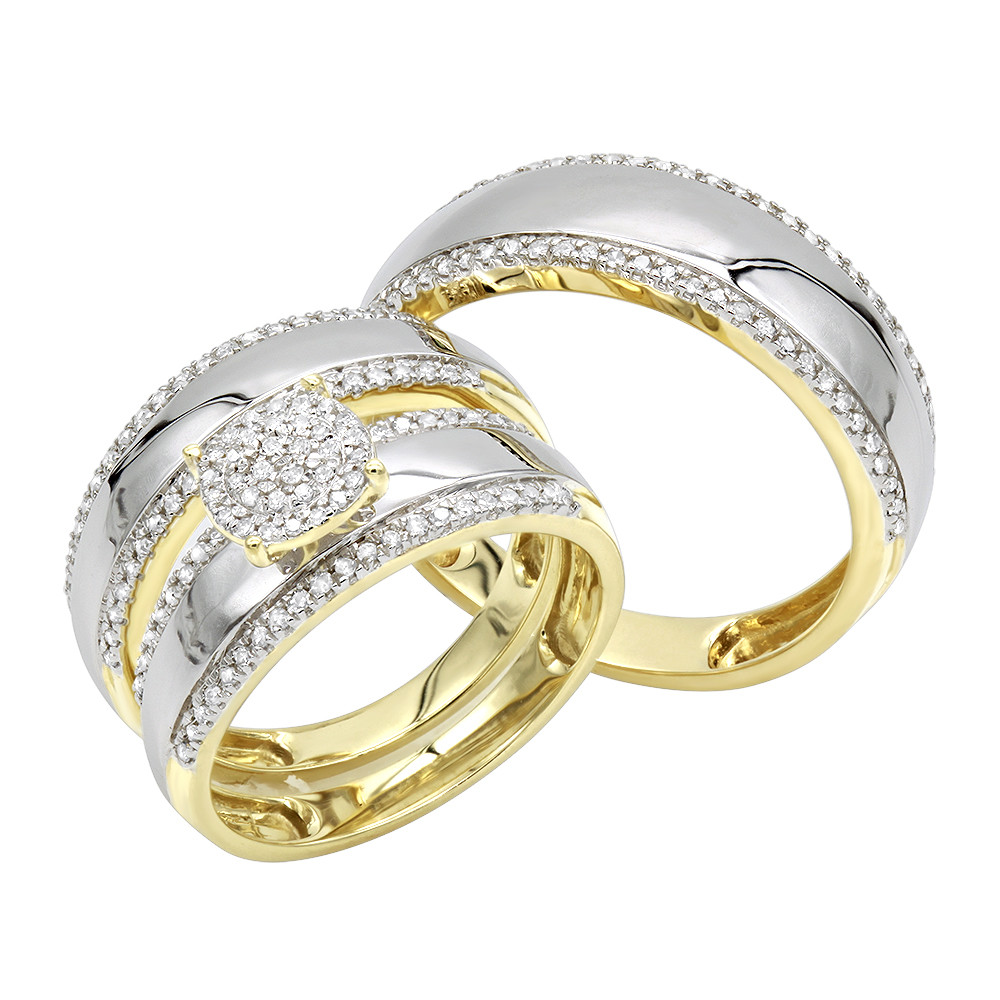 Wedding Rings His And Hers Sets
 10K Gold Engagement His and Hers Trio Diamond Wedding Ring