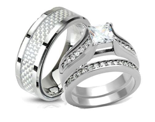Wedding Rings His And Hers Sets
 His and Hers Wedding Rings Stainless Steel Princess Cut CZ