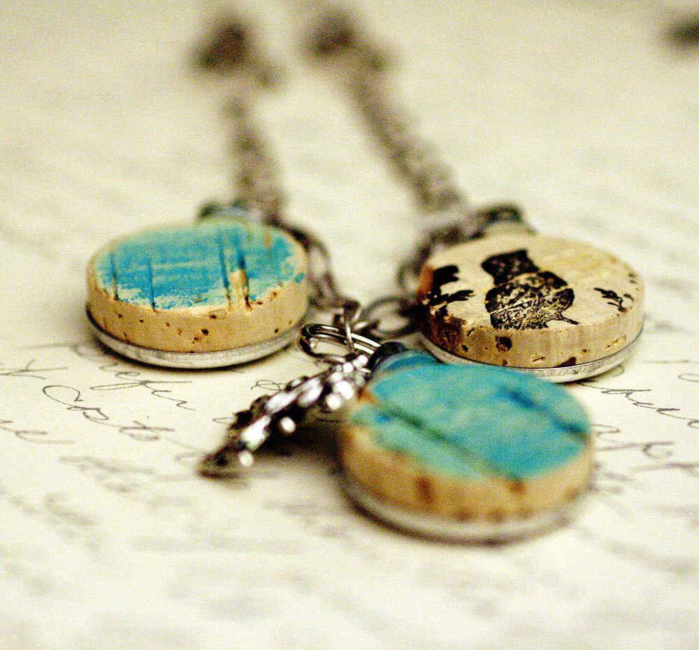 Wine Cork Necklace
 Wine Cork Necklace Bluebirds Upcycled Silver by Uncorked