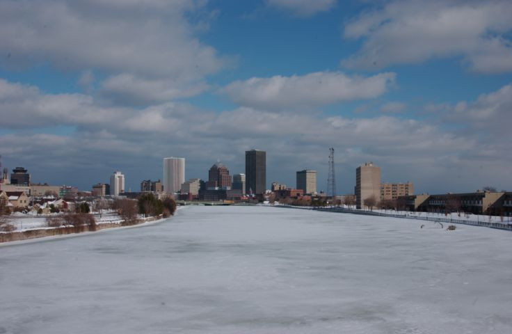 Winter Activities Rochester Ny
 Rochester Skyline Frozen Genesee River Clouds and