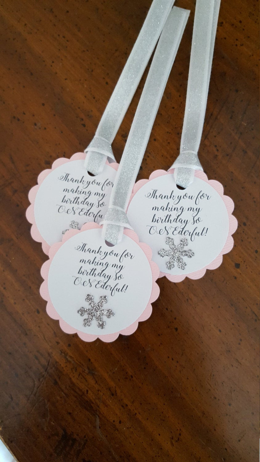 Winter Onederland Party Favors
 winter ONEderland party favor tags pink and silver party
