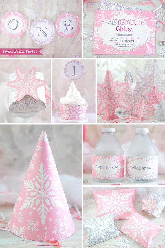 Winter Onederland Party Favors
 Winter ONEderland Party Printable Set Pink and Silver