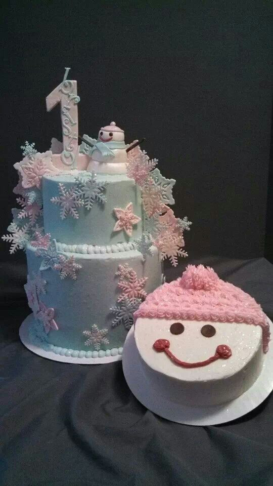 Winter Wonderland Cake Ideas
 Winter ONEderland cake and snow girl smash cake Created