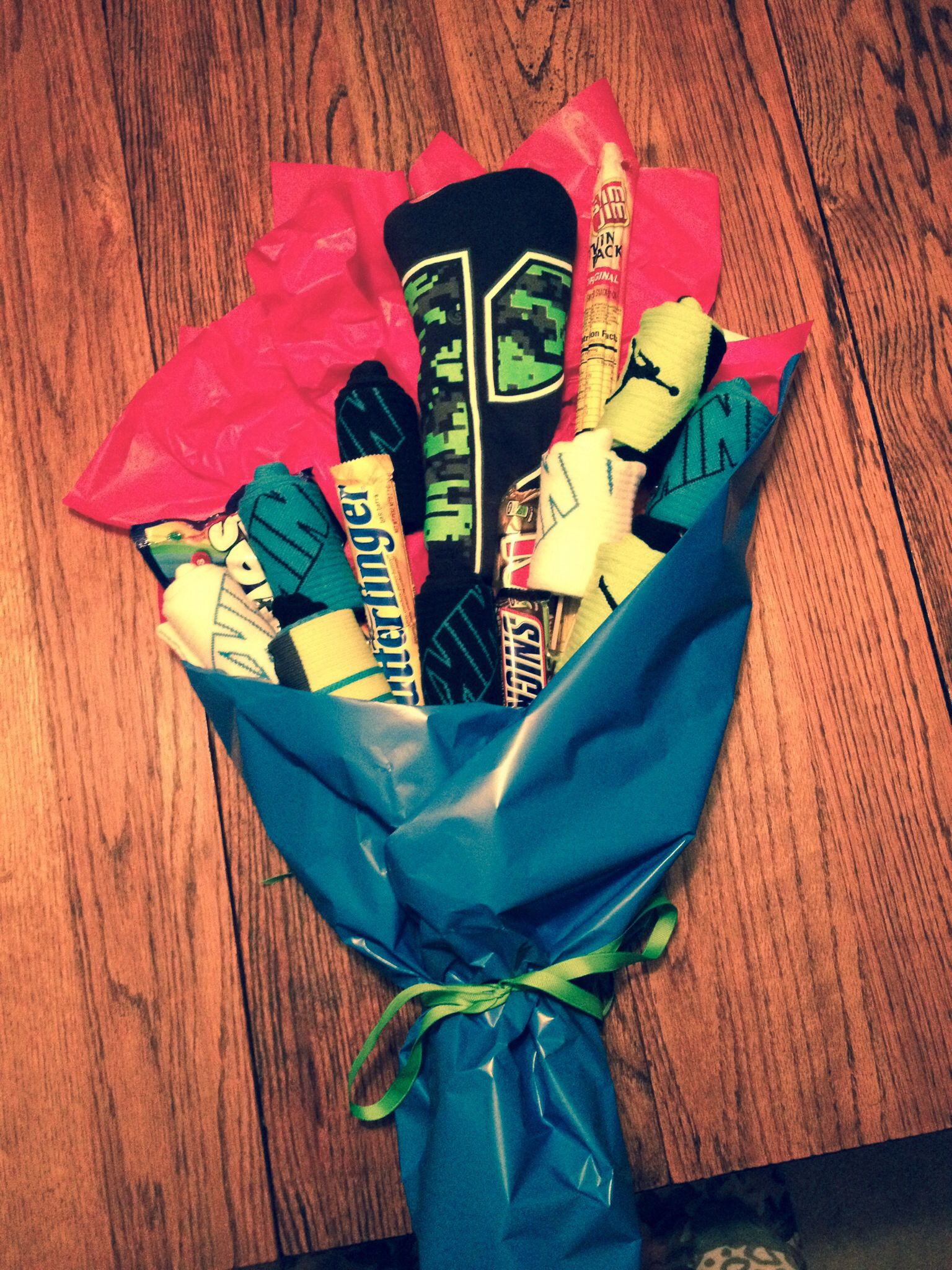 Boy Valentines Gift Ideas
 Nike elite socks bouquet for my 12 year old with treats