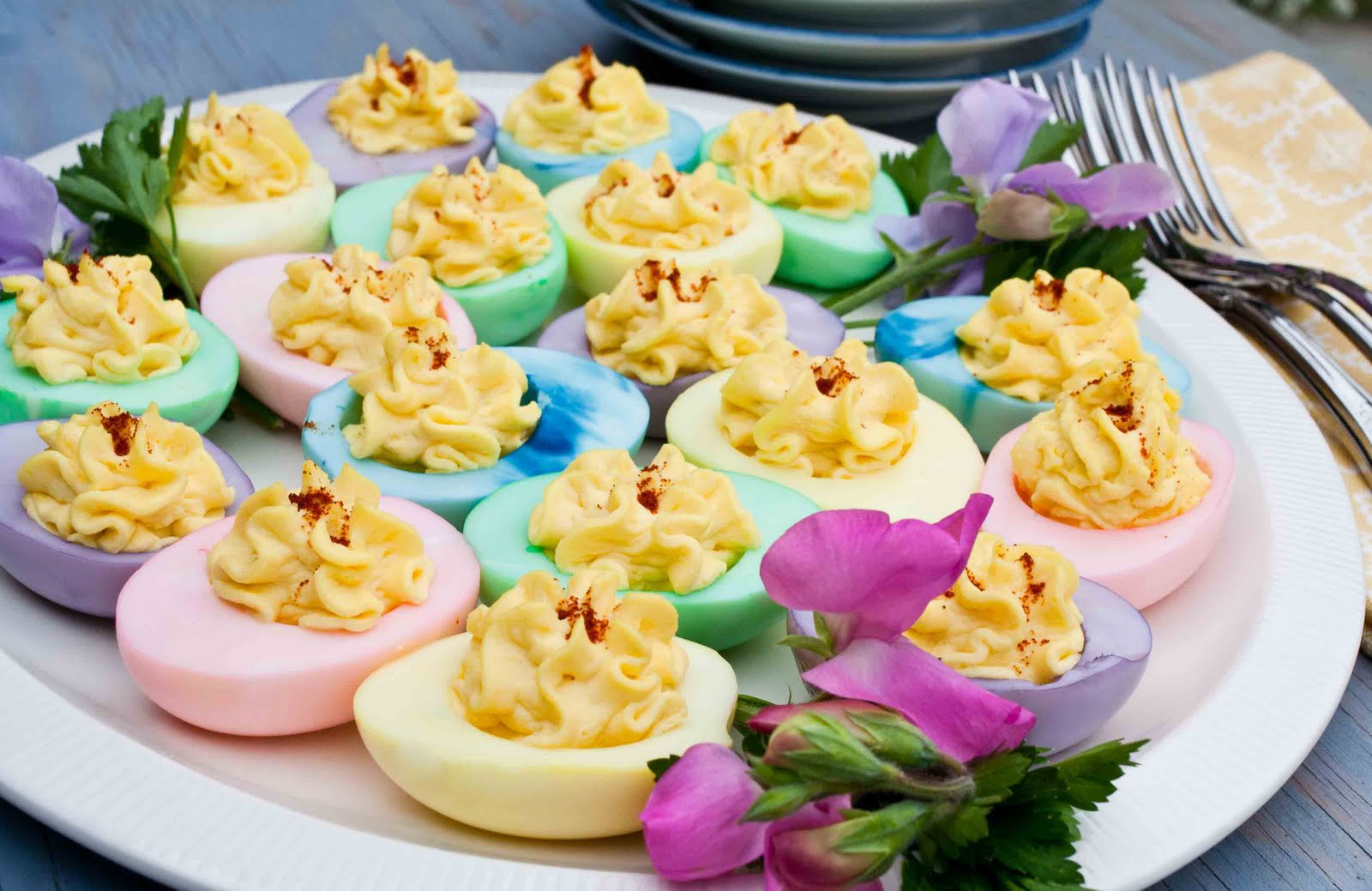 Easter Dyed Deviled Eggs
 For the Love of Food Colored Deviled Eggs
