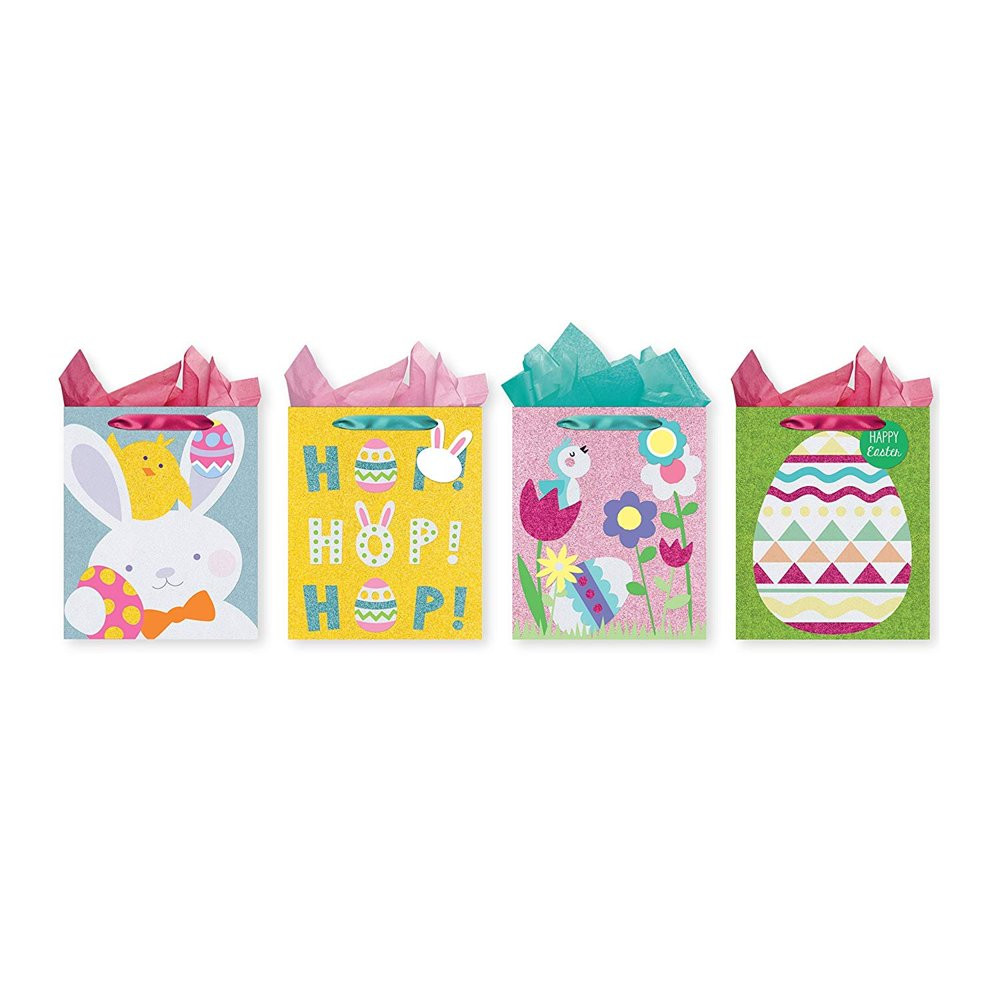 Easter Gift Bags
 Pack of 4 Easter Tri Glitter Gift Bags w Tissue Paper